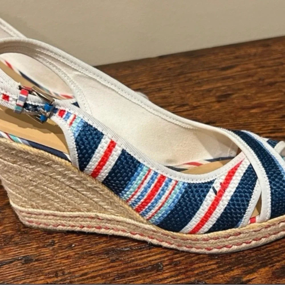 Tommy Hilfiger Striped Espadrille Wedge Sandals | Size 9
